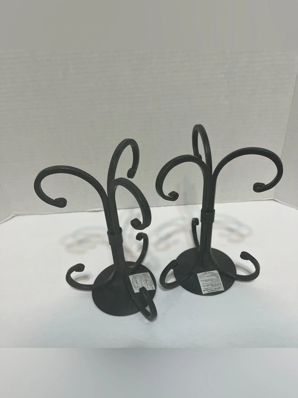 Decorative Black Metal Candle Holders with brown brush finish Pair scrolled legs
